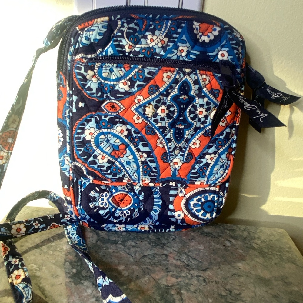 Vera Bradley Vibrant Blue and Orange Paisley Crossbody Bag cotton quilt